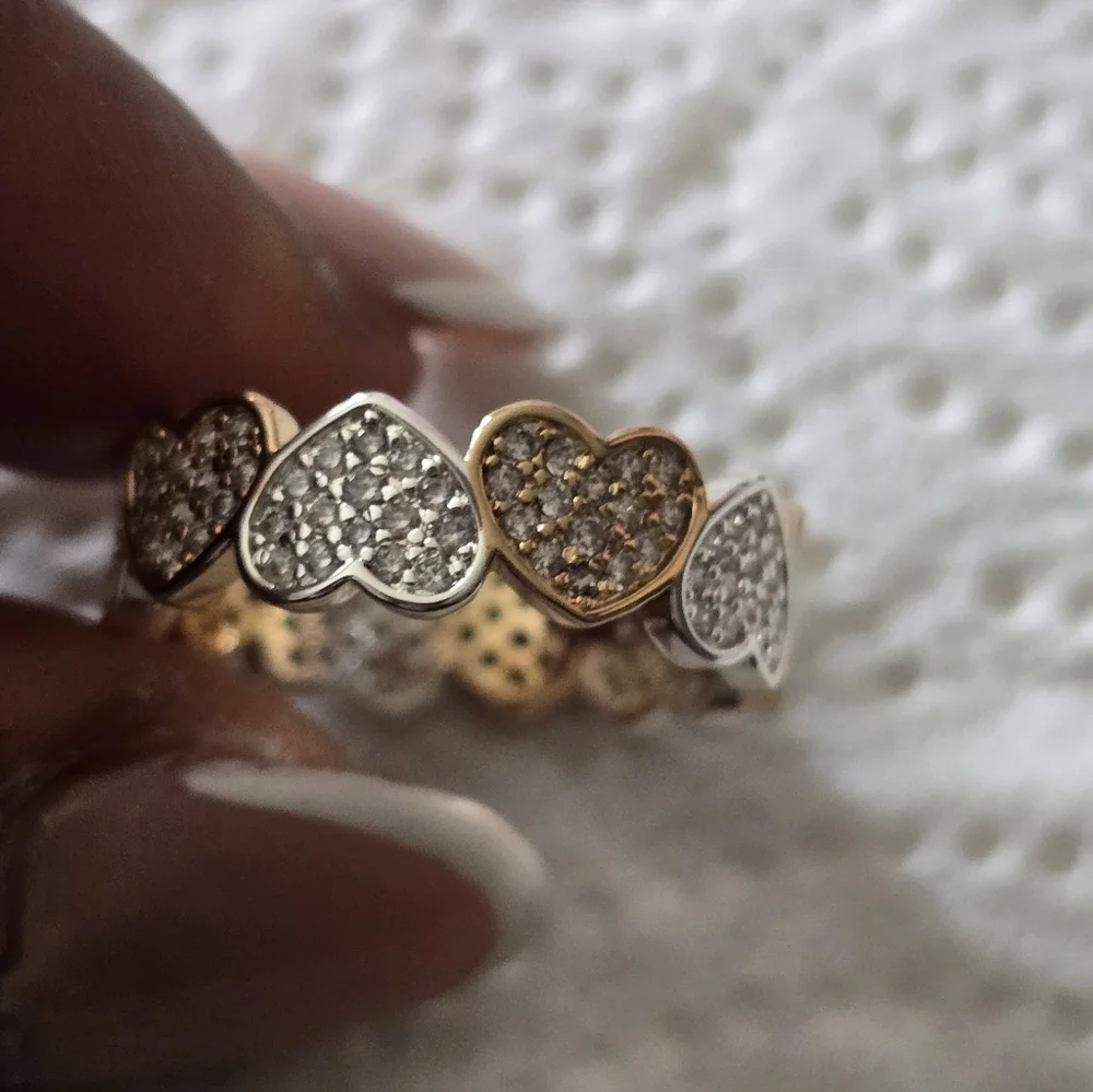 And Now This Women Heart-Shaped Gold Silver Ring Sz 8 18k Gold Over Brass New